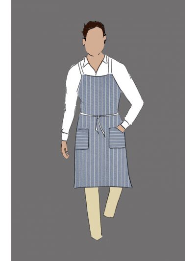 Stripe Grey Linen Full Bib Apron